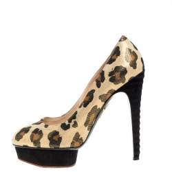 Charlotte Olympia Yellow Glitter Suede Leopard Print Platform Pumps Size 39