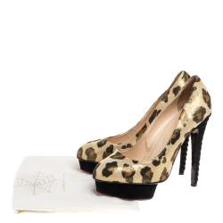 Charlotte Olympia Yellow Glitter Suede Leopard Print Platform Pumps Size 39