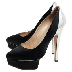 Pre Owned Charlotte Olympia Black/White Satin Platform Pumps Size 35