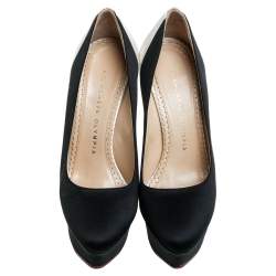 Pre Owned Charlotte Olympia Black/White Satin Platform Pumps Size 35