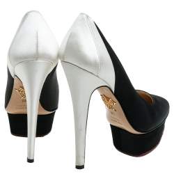 Pre Owned Charlotte Olympia Black/White Satin Platform Pumps Size 35