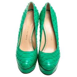 Charlotte Olympia Green Python Leather Priscilla Pumps Size 38