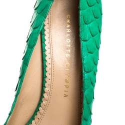Charlotte Olympia Green Python Leather Priscilla Pumps Size 38