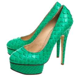 Charlotte Olympia Green Python Leather Priscilla Pumps Size 38