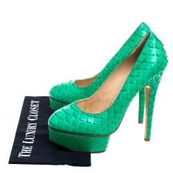 Charlotte Olympia Green Python Leather Priscilla Pumps Size 38