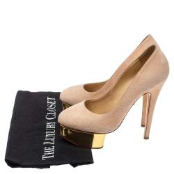 Pre Owned Charlotte Olympia Light Beige Suede Dolly Platform Pump Size 35.5