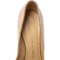 Pre Owned Charlotte Olympia Light Beige Suede Dolly Platform Pump Size 35.5