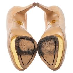 Pre Owned Charlotte Olympia Light Beige Suede Dolly Platform Pump Size 35.5