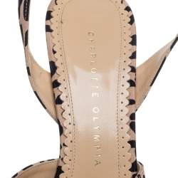 Charlotte Olympia Beige Leopard Print Satin Serena Bow Ankle Strap Platform Sandals Size 38.5