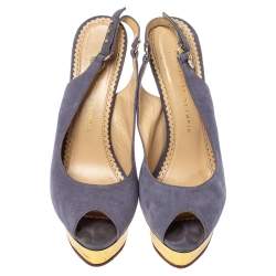 Pre Owned Charlotte Olympia Lilac Suede Slingback Peep Toe Platform Sandals Size 38