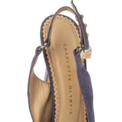 Pre Owned Charlotte Olympia Lilac Suede Slingback Peep Toe Platform Sandals Size 38