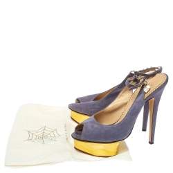 Pre Owned Charlotte Olympia Lilac Suede Slingback Peep Toe Platform Sandals Size 38