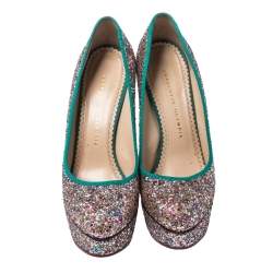 Pre Owned حذاء كعب عالي شارلوت اوليمبيا "پريسيلا" نعل سميك غليتر متعدد الألوان مقاس 38