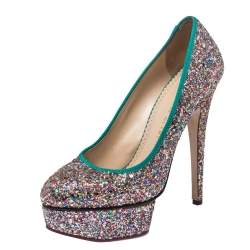 Pre Owned حذاء كعب عالي شارلوت اوليمبيا "پريسيلا" نعل سميك غليتر متعدد الألوان مقاس 38