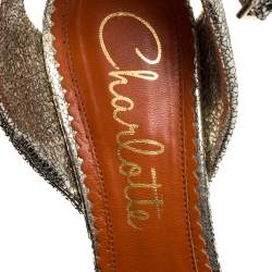 Pre Owned Charlotte Olympia Metallic Gold Crackled Leather Mischievous Wedge Sandals Size 38