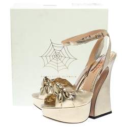 Charlotte Olympia Gold Lame Fabric Vreeland Platform Sandals Size 38