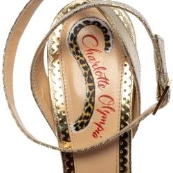 Charlotte Olympia Gold Lame Fabric Vreeland Platform Sandals Size 38