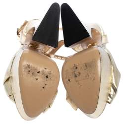Charlotte Olympia Gold Lame Fabric Vreeland Platform Sandals Size 38