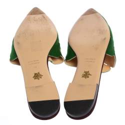 Pre Owned Charlotte Olympia Green Suede Leather Verdant Pointed Toe Flat Mules Size 40