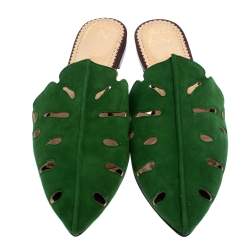 Pre Owned Charlotte Olympia Green Suede Leather Verdant Pointed Toe Flat Mules Size 40