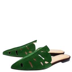 Pre Owned Charlotte Olympia Green Suede Leather Verdant Pointed Toe Flat Mules Size 40