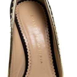 Pre Owned Charlotte Olympia Black Suede Christine Stud Embellished Open Toe Pumps Size 38.5