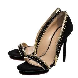 Pre Owned Charlotte Olympia Black Suede Christine Stud Embellished Open Toe Pumps Size 38.5