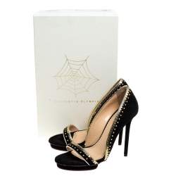 Pre Owned Charlotte Olympia Black Suede Christine Stud Embellished Open Toe Pumps Size 38.5