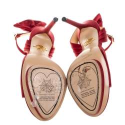 Pre Owned Charlotte Olympia Red Satin Wallace Ankle Strap Sandals Size 38
