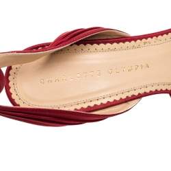 Pre Owned Charlotte Olympia Red Satin Wallace Ankle Strap Sandals Size 38