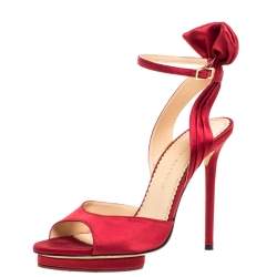 Pre Owned Charlotte Olympia Red Satin Wallace Ankle Strap Sandals Size 38