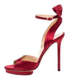Pre Owned Charlotte Olympia Red Satin Wallace Ankle Strap Sandals Size 38