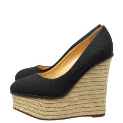 Pre Owned حذاء كعب عالى شارلوت أوليمبيا إسبادريلز كعب روكى كارمن رافيا أسود مقاس 37.5