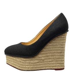 Pre Owned حذاء كعب عالى شارلوت أوليمبيا إسبادريلز كعب روكى كارمن رافيا أسود مقاس 37.5