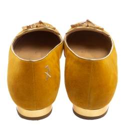 Pre Owned Charlotte Olympia Mustard Suede Zodiac Flats Size 38.5