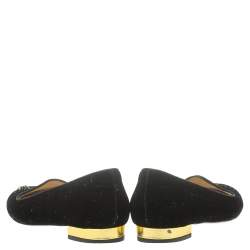 Pre Owned Charlotte Olympia Black Velvet Spider Embellished Smoking Loafers Size 38