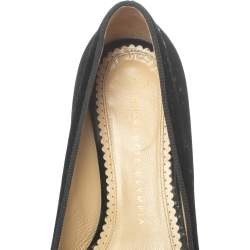 Pre Owned Charlotte Olympia Black Velvet Spider Embellished Smoking Loafers Size 38