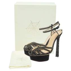 Charlotte Olympia Black Velvet Studed Ankle Strap Platform Sandals Size 37.5