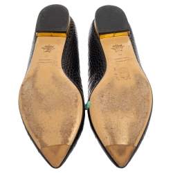 Pre Owned Charlotte Olympia Black Croc Embossed Leather Kitty Flats Size 41