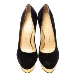 Charlotte Olympia Black Suede Dolly Platform Pumps Size 37