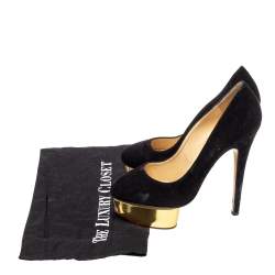 Charlotte Olympia Black Suede Dolly Platform Pumps Size 37