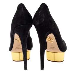 Charlotte Olympia Black Suede Dolly Platform Pumps Size 37