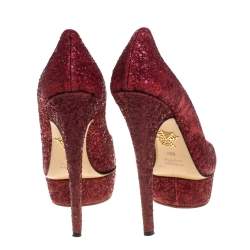 Charlotte Olympia Red Glitter Priscilla Platform Pumps Size 38.5