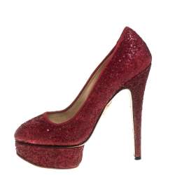 Charlotte Olympia Red Glitter Priscilla Platform Pumps Size 38.5