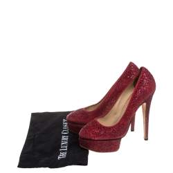 Charlotte Olympia Red Glitter Priscilla Platform Pumps Size 38.5