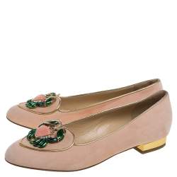  Charlotte Olympia Peach Suede Birthday Zodiac Cancer Ballet Flats Size 37