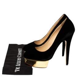 Pre Owned Charlotte Olympia Black Velvet Dolly Platform Pumps Size 40