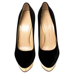 Pre Owned Charlotte Olympia Black Velvet Dolly Platform Pumps Size 40