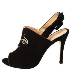 Charlotte Olympia Black Suede Face To Face Slingback Sandals Size 37