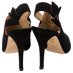Charlotte Olympia Black Suede Face To Face Slingback Sandals Size 37